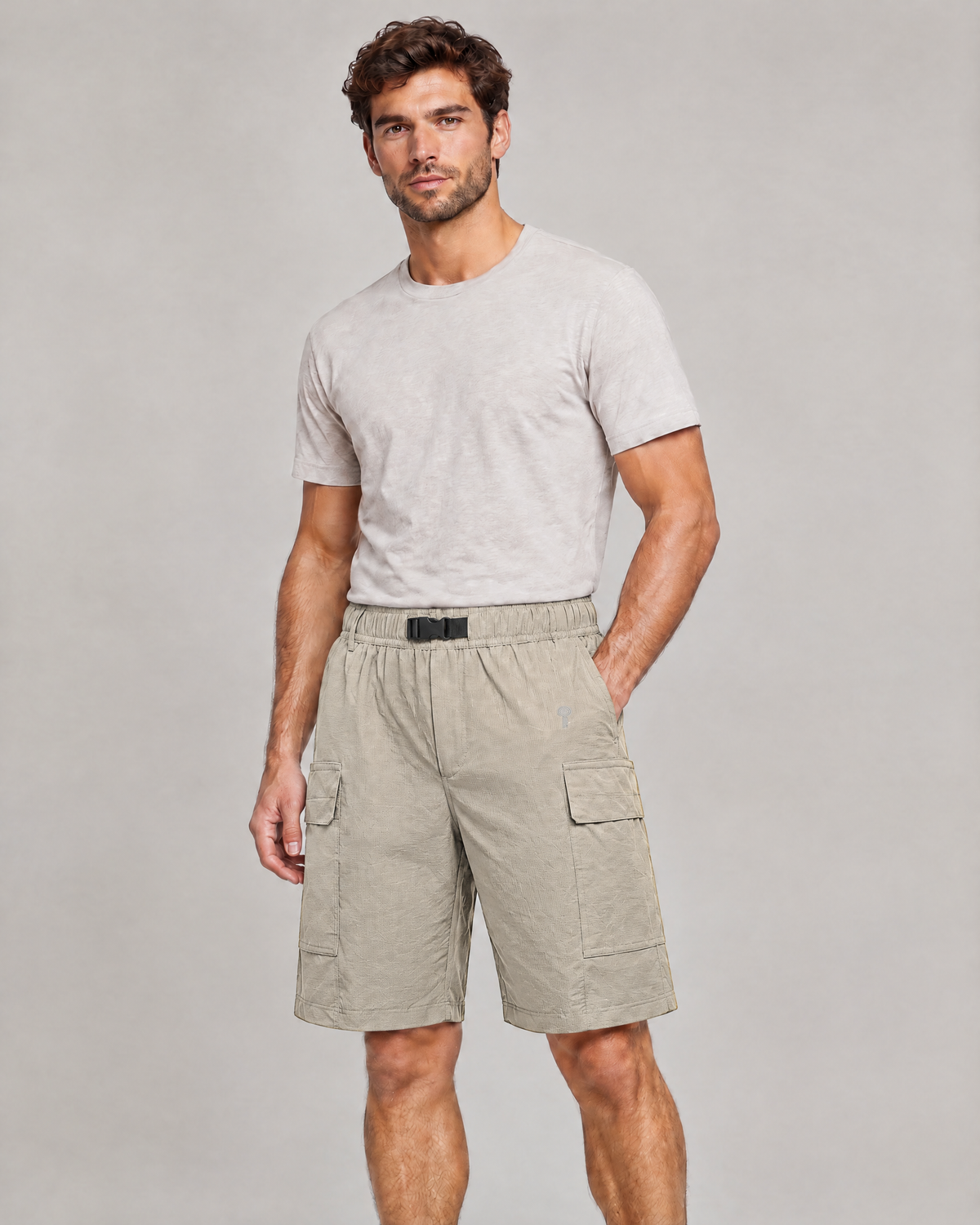 Trail Buckle-Belt Cargo Shorts | Khaki | Front view