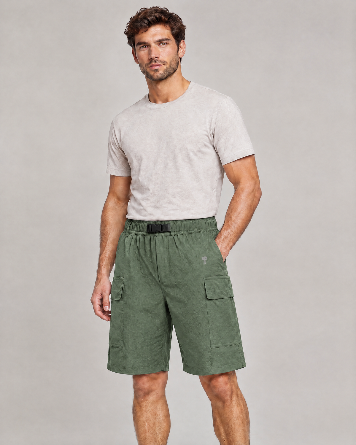Trail Buckle-Belt Cargo Shorts | Army Green | Front view
