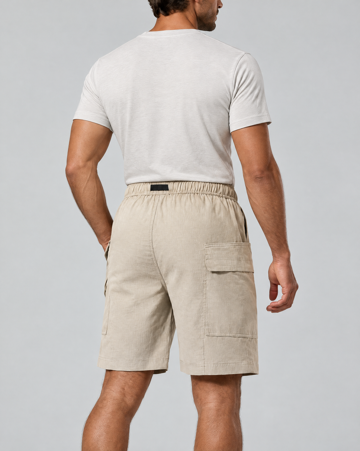 Trail Buckle-Belt Cargo Shorts | Khaki | Back view