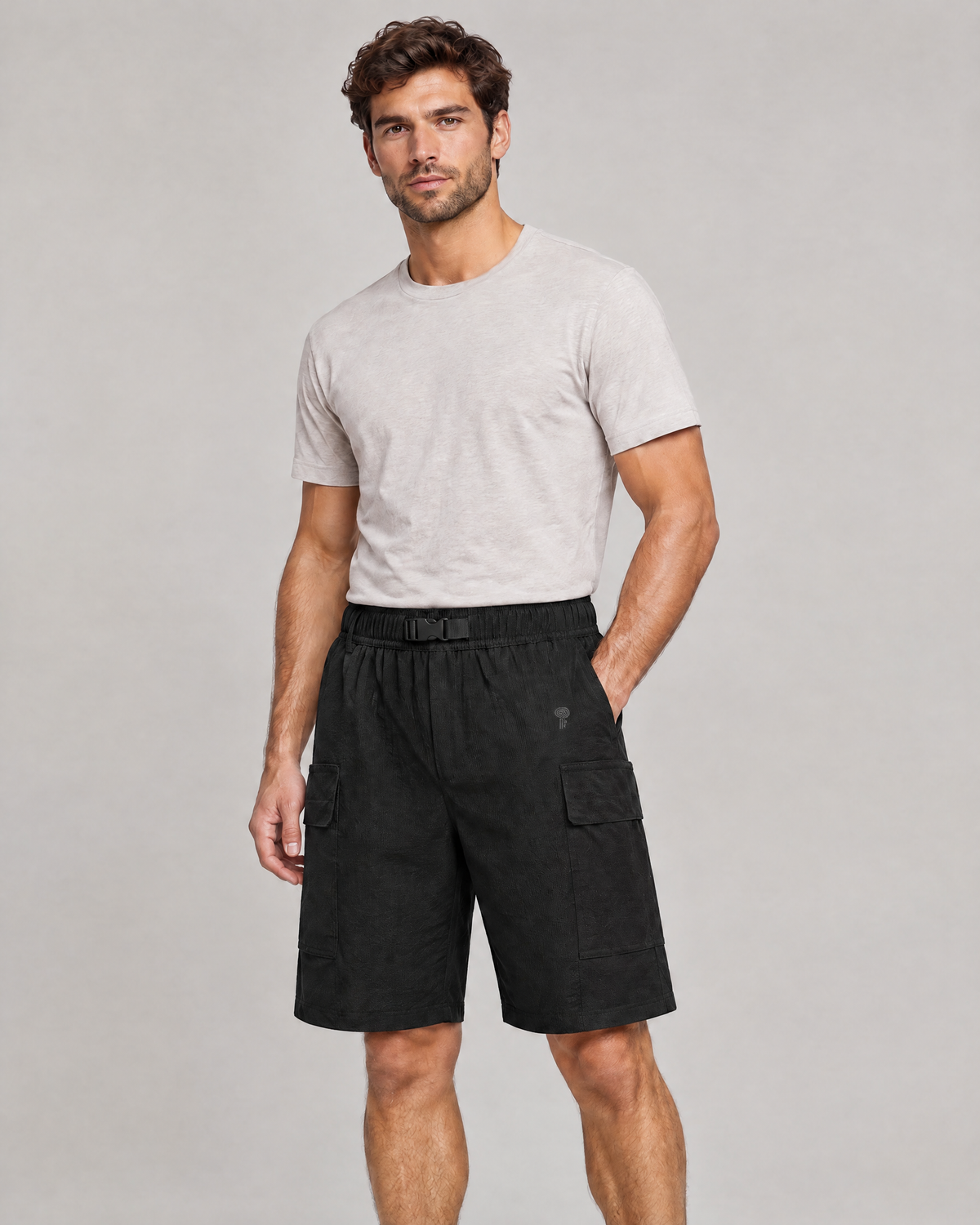 Trail Buckle-Belt Cargo Shorts | Black | Front view