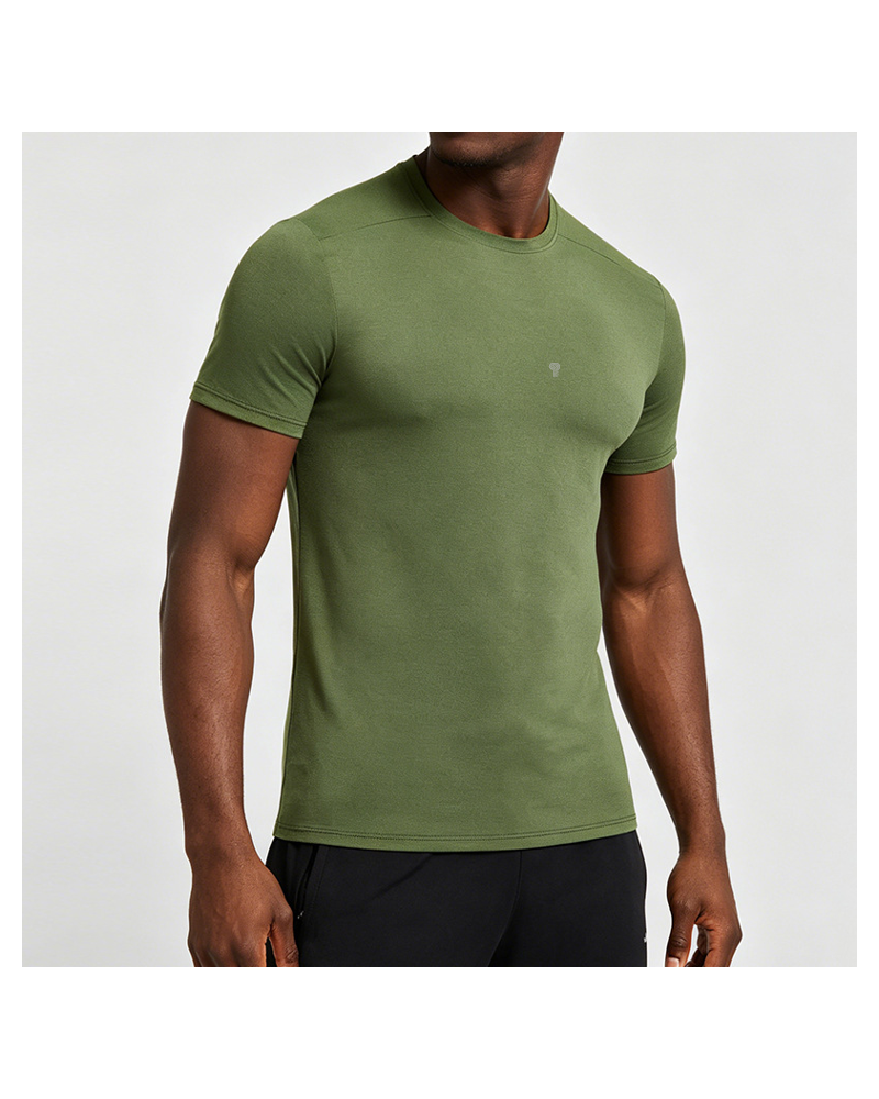 Polocom Plus Triple Trace Training Tee — Army Green front on model