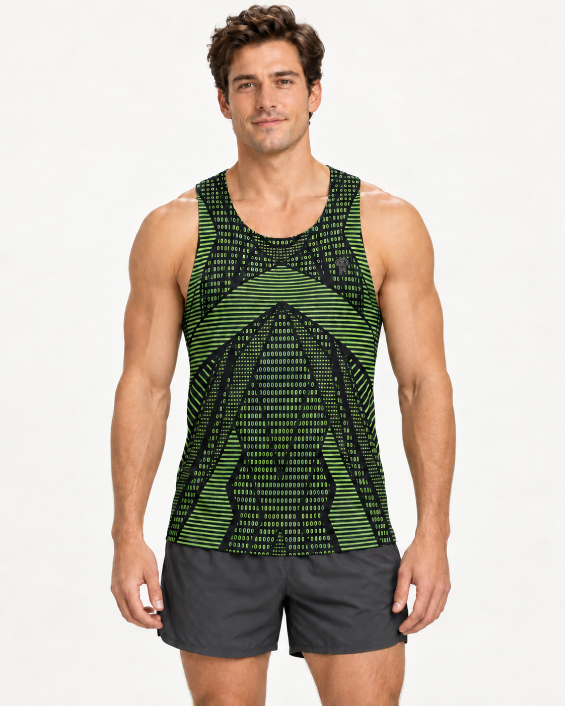 Polocom Plus Vector Graphic Running Tank in Green, front model concept view