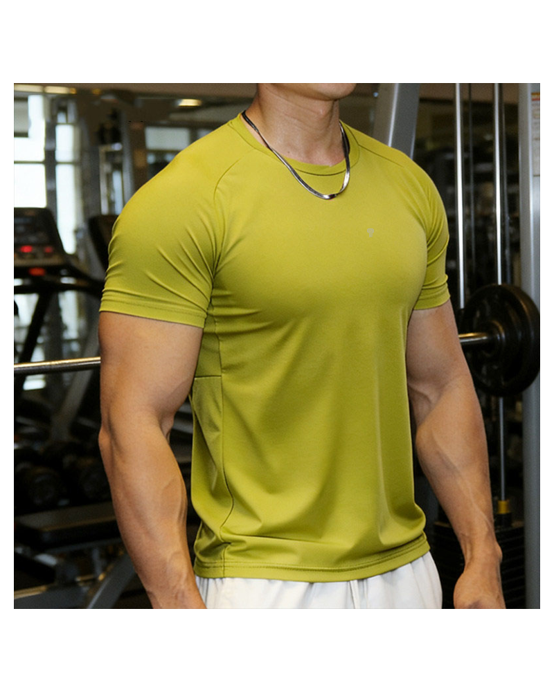 Polocom Plus Vent 170 Stretch Tee — Greenish Yellow front on model