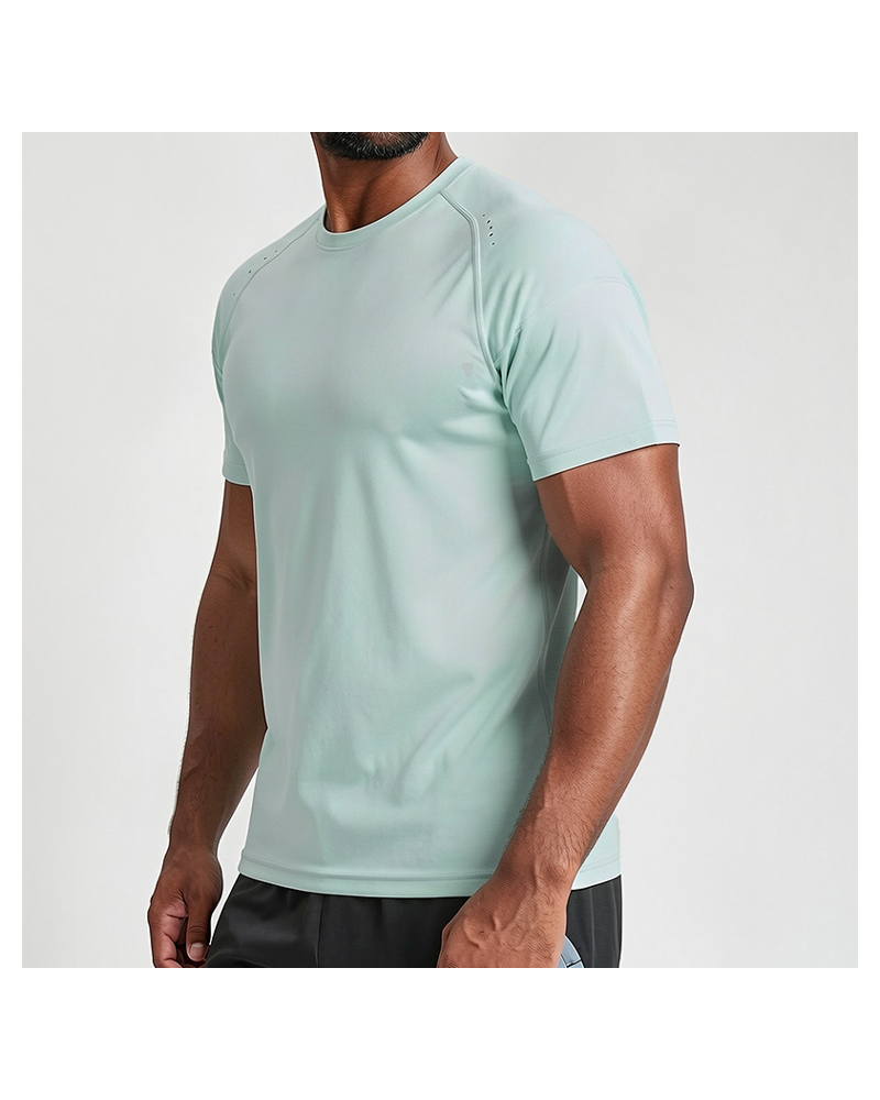 Polocom Plus Vent Panel 150 Tee — Mint Green front on model