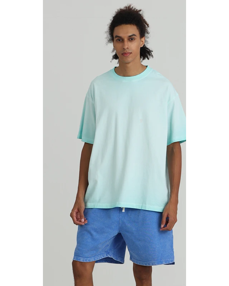 Polocom Plus Washed Cotton Crew Tee in Dirty Washed Blue, model view