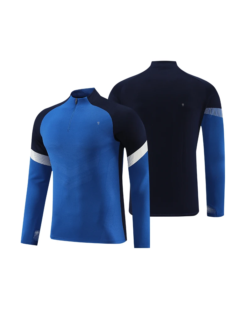 Relay Color-Block Quarter-Zip in Blue, front and back construction