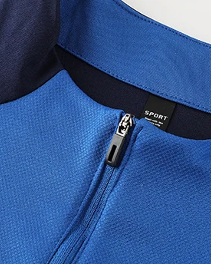 Relay Color-Block Quarter-Zip collar and zip detail