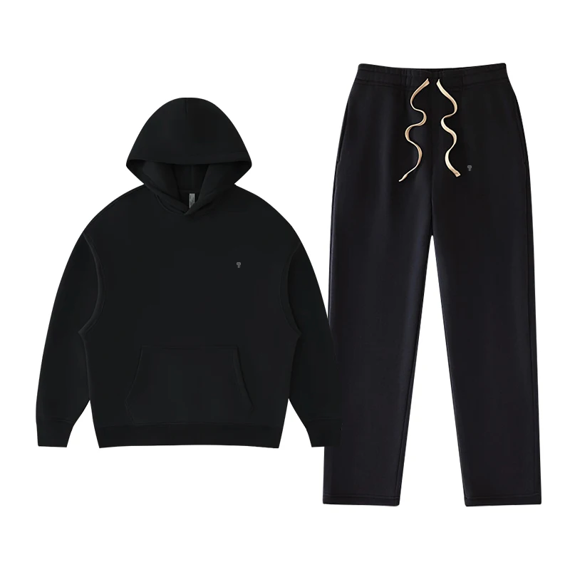 Polocom Plus Rest Hooded & Straight-Leg Set in Black, matching hoodie and pants garment view