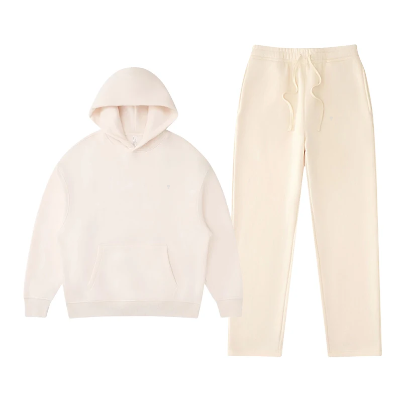 Polocom Plus Rest Hooded & Straight-Leg Set in Beige, matching hoodie and pants garment view