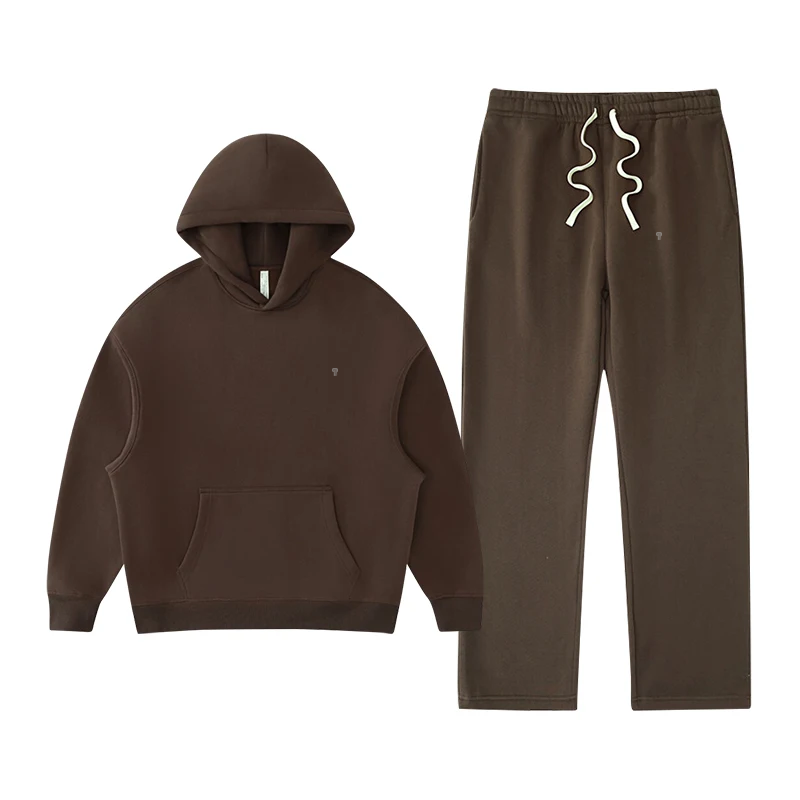 Polocom Plus Rest Hooded & Straight-Leg Set in Chocolate, matching hoodie and pants garment view