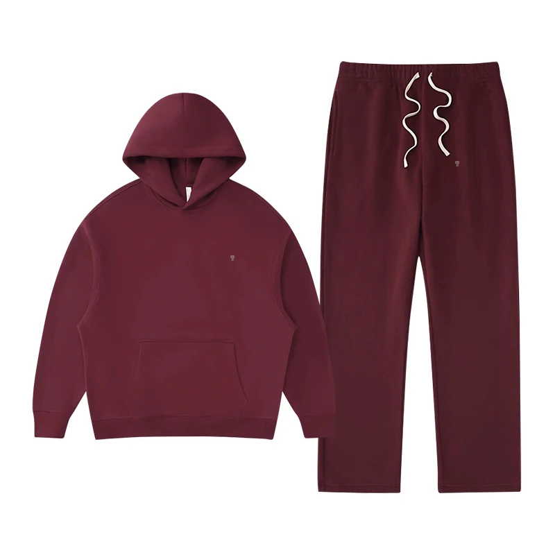 Polocom Plus Rest Hooded & Straight-Leg Set in Wine Red, matching hoodie and pants garment view