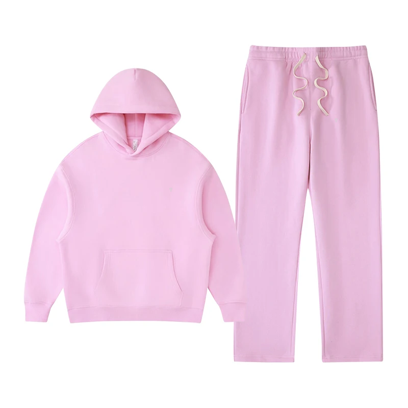 Polocom Plus Rest Hooded & Straight-Leg Set in Pink, matching hoodie and pants garment view