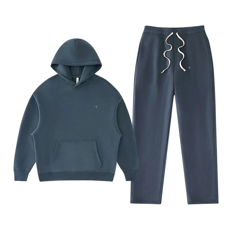 Polocom Plus Rest Hooded & Straight-Leg Set in Gray Blue, matching hoodie and pants garment view