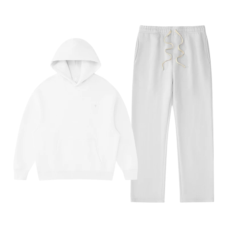 Polocom Plus Rest Hooded & Straight-Leg Set in White, matching hoodie and pants garment view