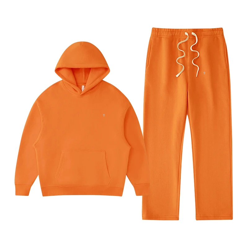 Polocom Plus Rest Hooded & Straight-Leg Set in Orange, matching hoodie and pants garment view