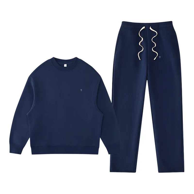 Polocom Plus Rest Crewneck & Straight-Leg Set in Navy, matching sweatshirt and pants garment view