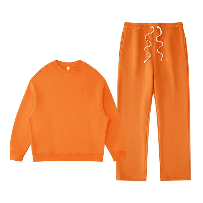 Polocom Plus Rest Crewneck & Straight-Leg Set in Orange, matching sweatshirt and pants garment view