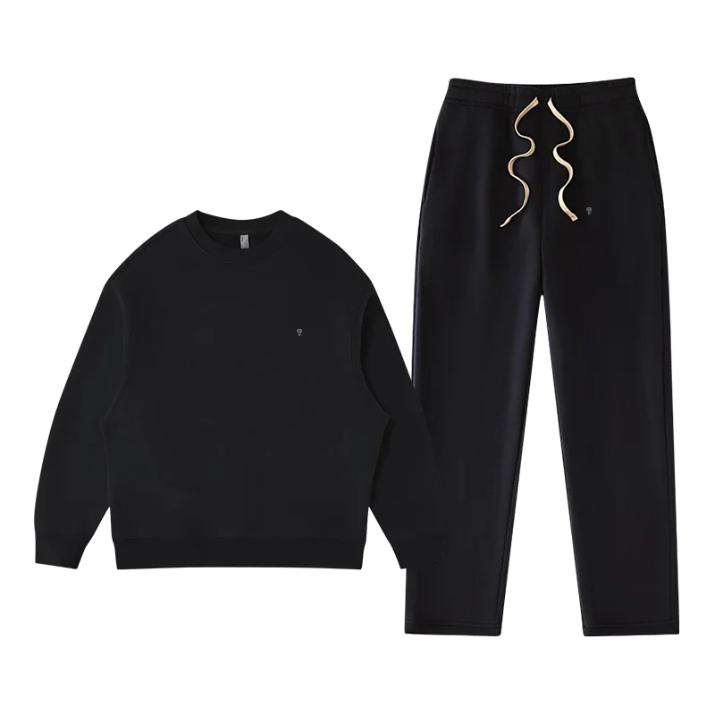Polocom Plus Rest Crewneck & Straight-Leg Set in Black, matching sweatshirt and pants garment view