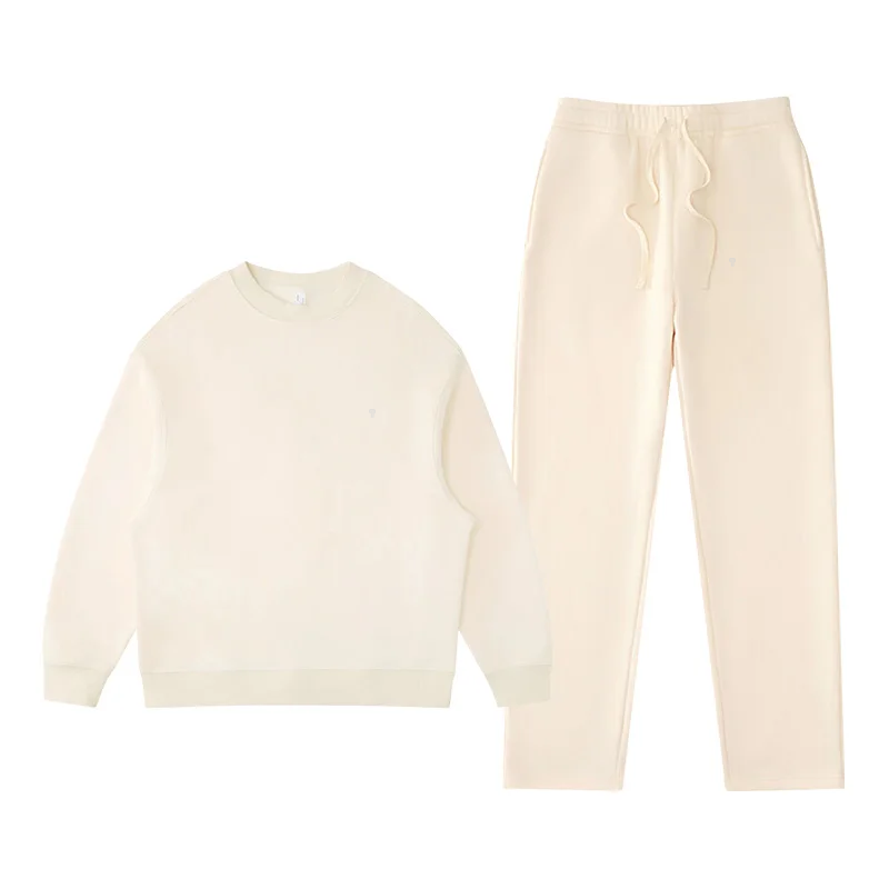 Polocom Plus Rest Crewneck & Straight-Leg Set in Beige, matching sweatshirt and pants garment view