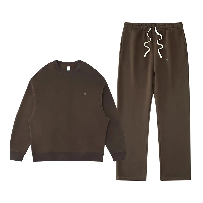 Polocom Plus Rest Crewneck & Straight-Leg Set in Chocolate, matching sweatshirt and pants garment view