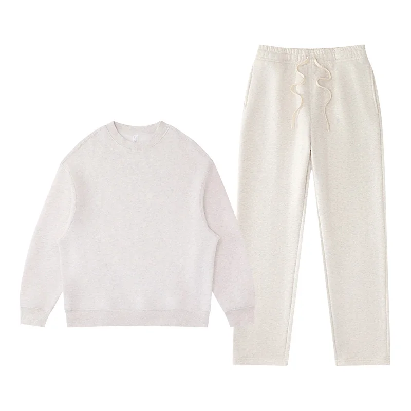 Polocom Plus Rest Crewneck & Straight-Leg Set in Oat Gray, matching sweatshirt and pants garment view