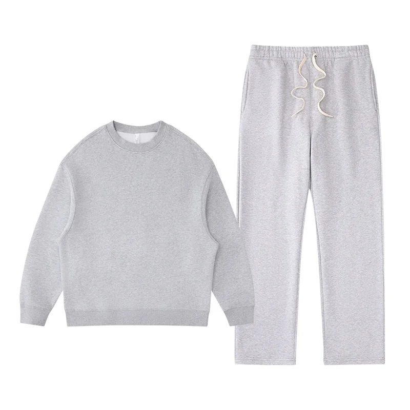 Polocom Plus Rest Crewneck & Straight-Leg Set in Gray, matching sweatshirt and pants garment view