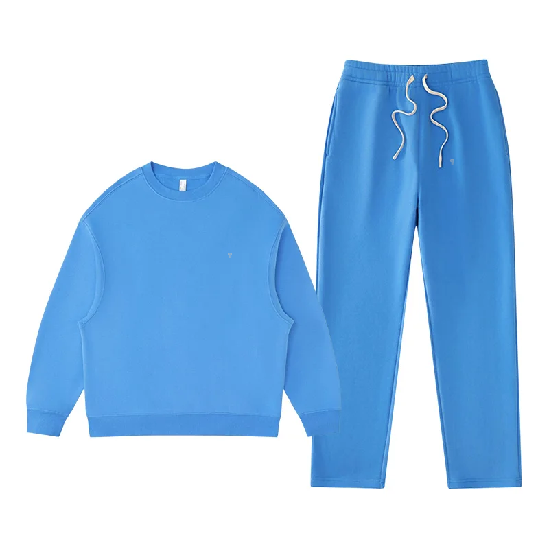 Polocom Plus Rest Crewneck & Straight-Leg Set in Blue, matching sweatshirt and pants garment view