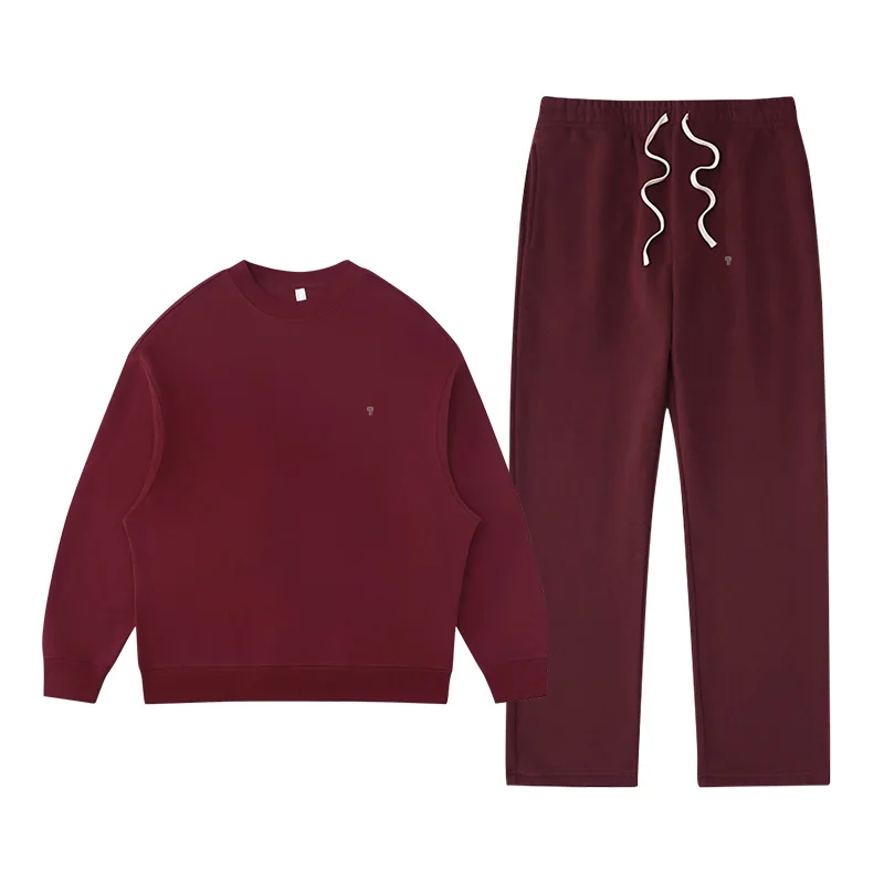 Polocom Plus Rest Crewneck & Straight-Leg Set in Wine Red, matching sweatshirt and pants garment view
