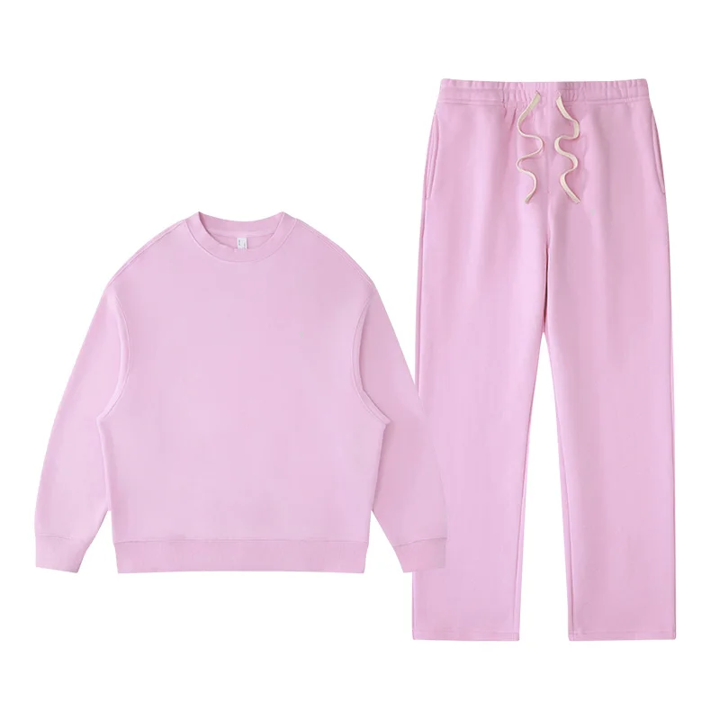 Polocom Plus Rest Crewneck & Straight-Leg Set in Pink, matching sweatshirt and pants garment view