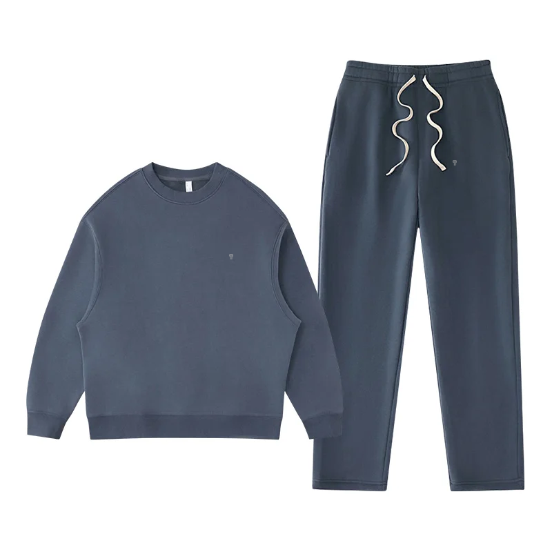 Polocom Plus Rest Crewneck & Straight-Leg Set in Gray Blue, matching sweatshirt and pants garment view