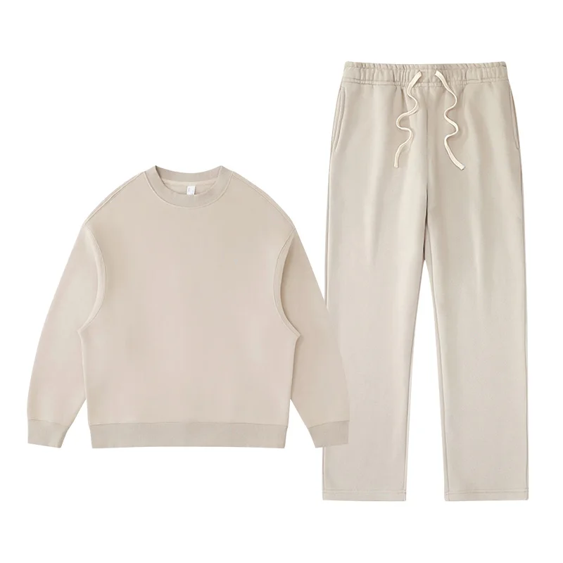 Polocom Plus Rest Crewneck & Straight-Leg Set in Khaki, matching sweatshirt and pants garment view