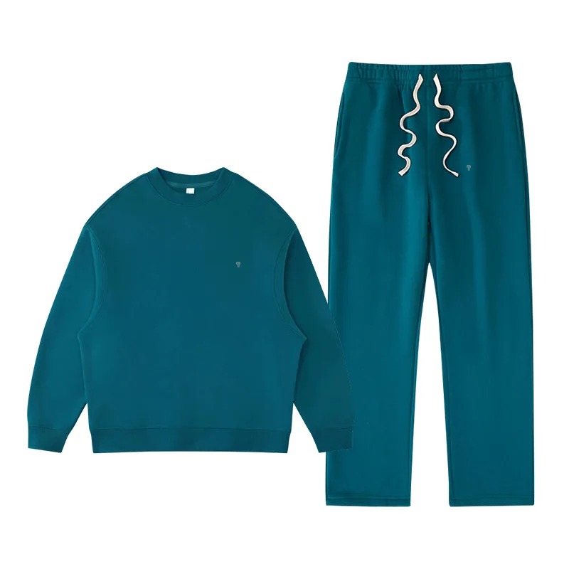 Polocom Plus Rest Crewneck & Straight-Leg Set in Green, matching sweatshirt and pants garment view