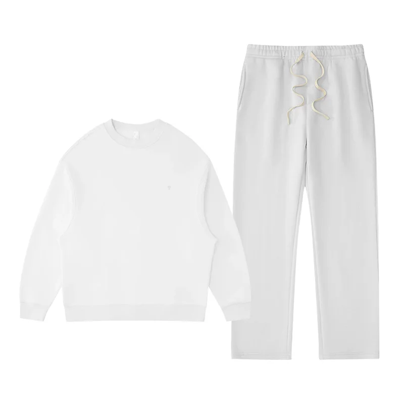 Polocom Plus Rest Crewneck & Straight-Leg Set in White, matching sweatshirt and pants garment view