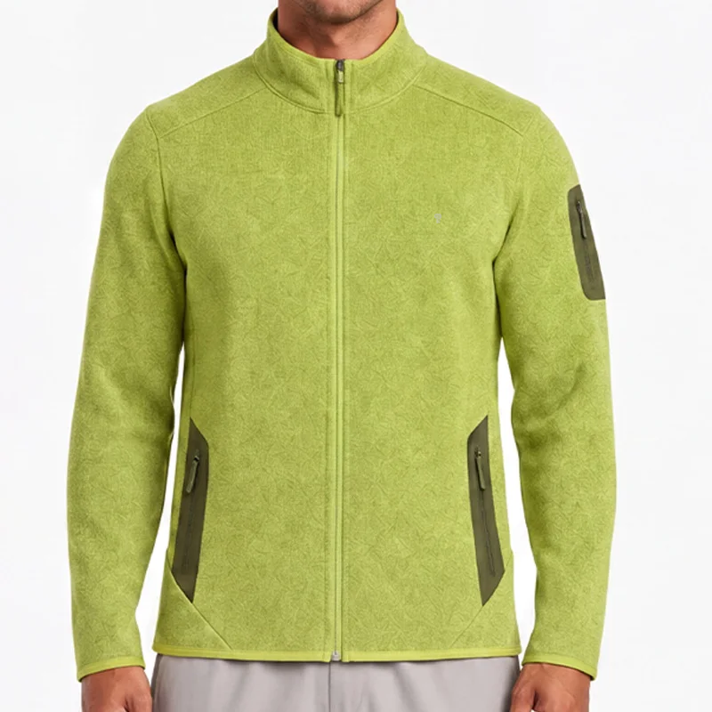 Polocom Plus Ridge Stand-Collar Fleece Jacket in Green, front view worn by an adult male model