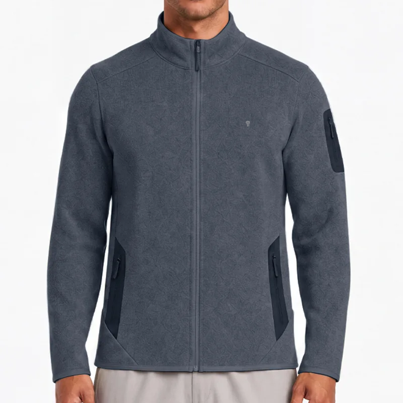 Polocom Plus Ridge Stand-Collar Fleece Jacket in Dark Blue, front view worn by an adult male model
