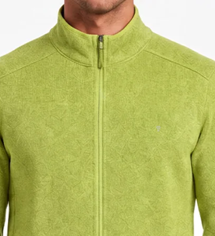 Polocom Plus Ridge Stand-Collar Fleece Jacket in Green, stand collar and chest detail