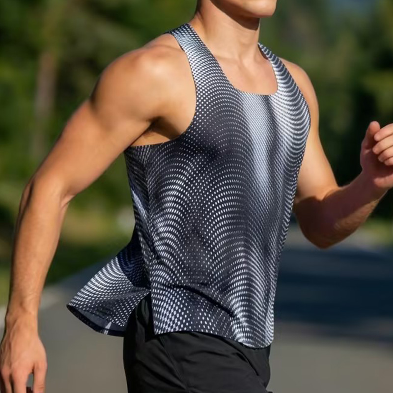 Polocom Plus Ripple Printed Running Tank in Black, front on-model running view