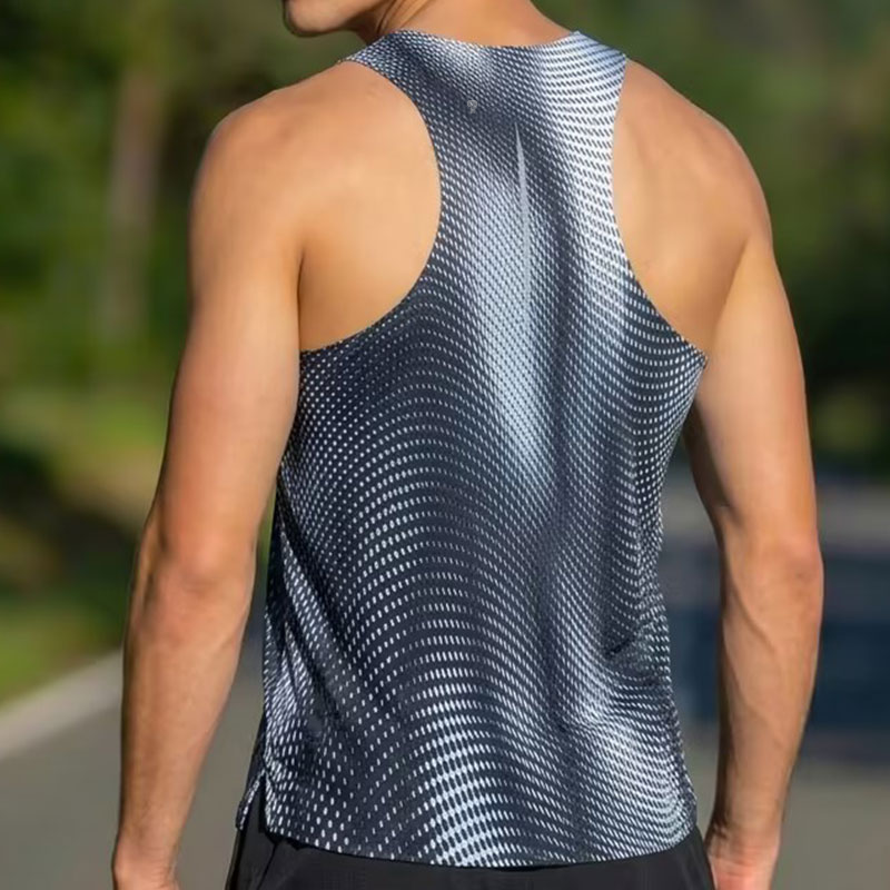 Ripple Printed Running Tank in Black, racerback on-model view