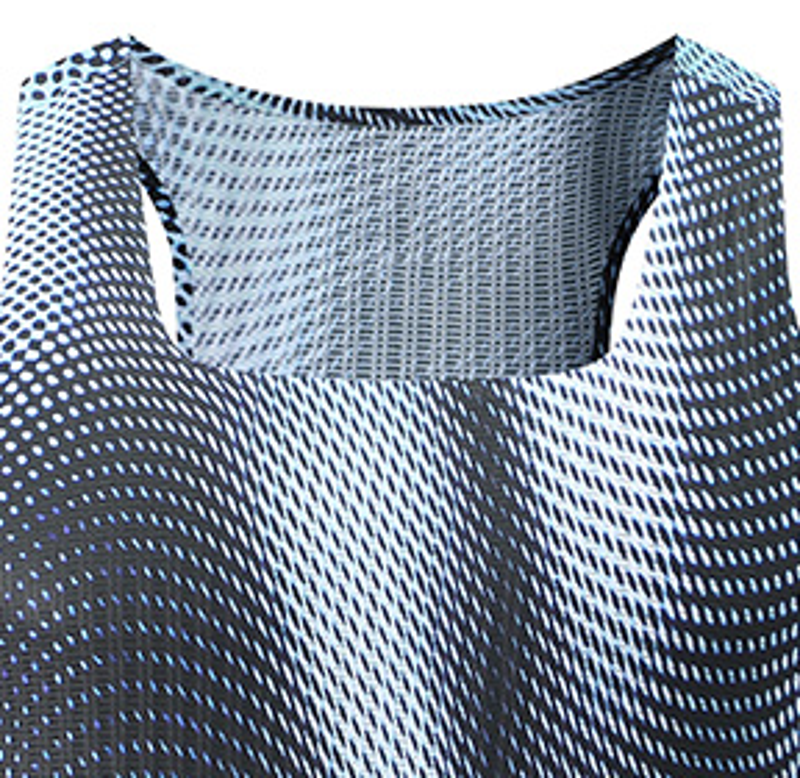 Ripple Printed Running Tank neckline and upper mesh detail