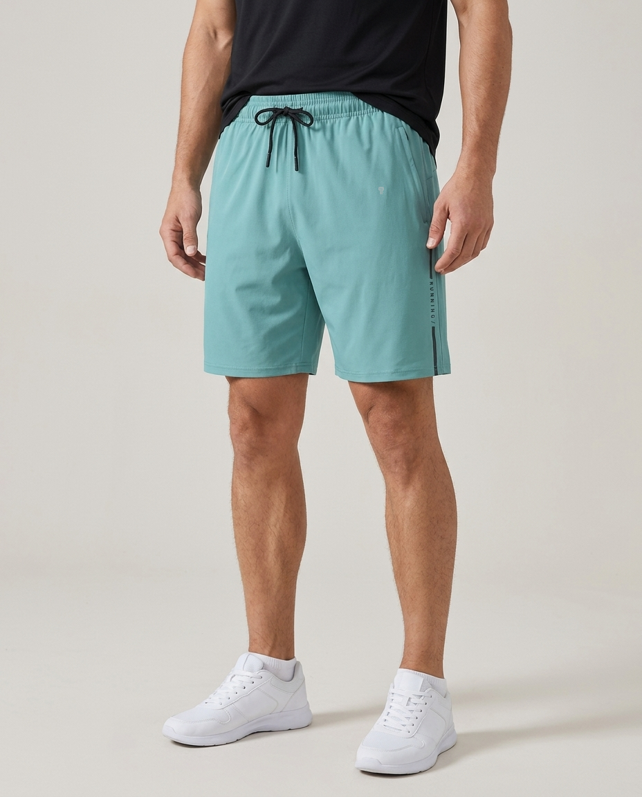 Polocom Plus Sprint Side-Print Training Shorts in Green, front view worn by an adult male model