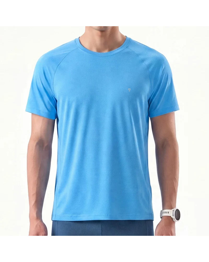 Polocom Plus Spectrum Stretch Training Tee in Sky Blue, model front view