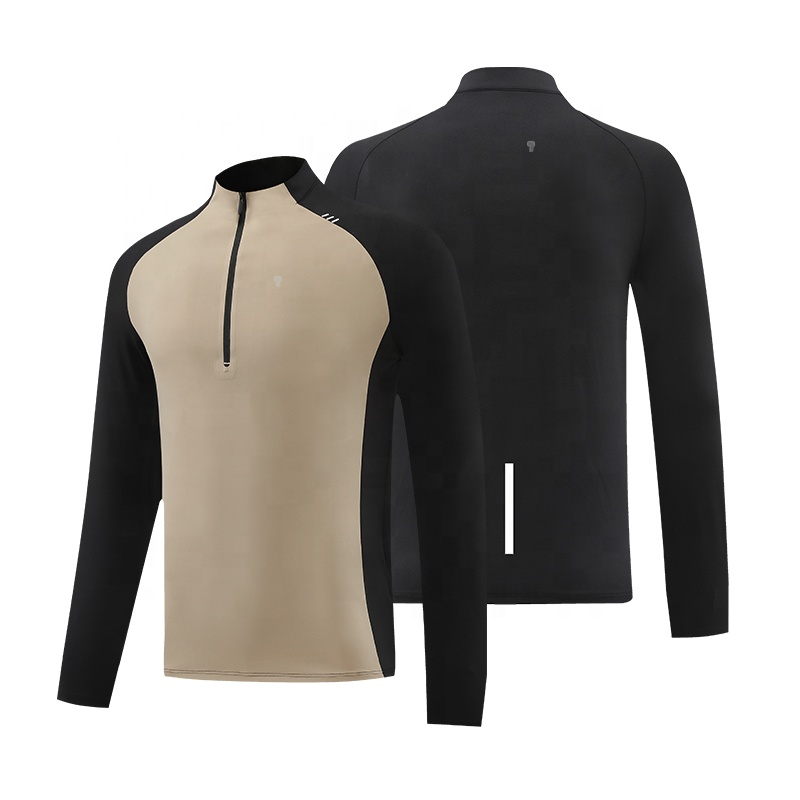 Sprint Color-Block Quarter-Zip Top in Khaki, front and back garment views