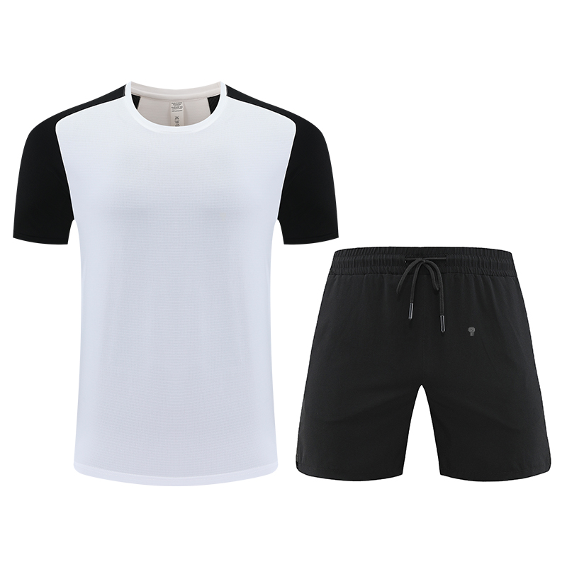 Polocom Plus Sprint Raglan Tee & Shorts Set in White+Black, front product view