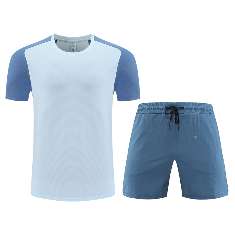Polocom Plus Sprint Raglan Tee & Shorts Set in Blue, tee and shorts flat view