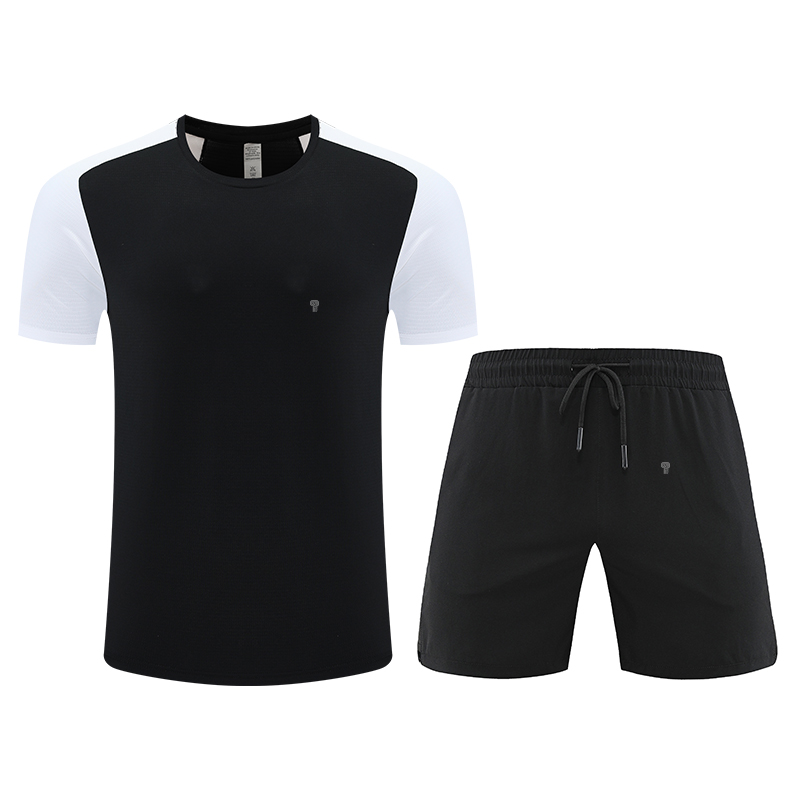 Polocom Plus Sprint Raglan Tee & Shorts Set in Black, tee and shorts flat view
