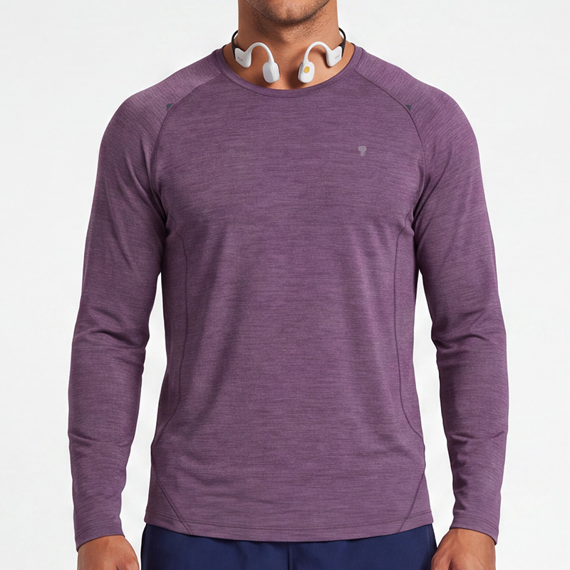 Polocom Plus Stride Heather Long Sleeve Tee in Purple, front model view