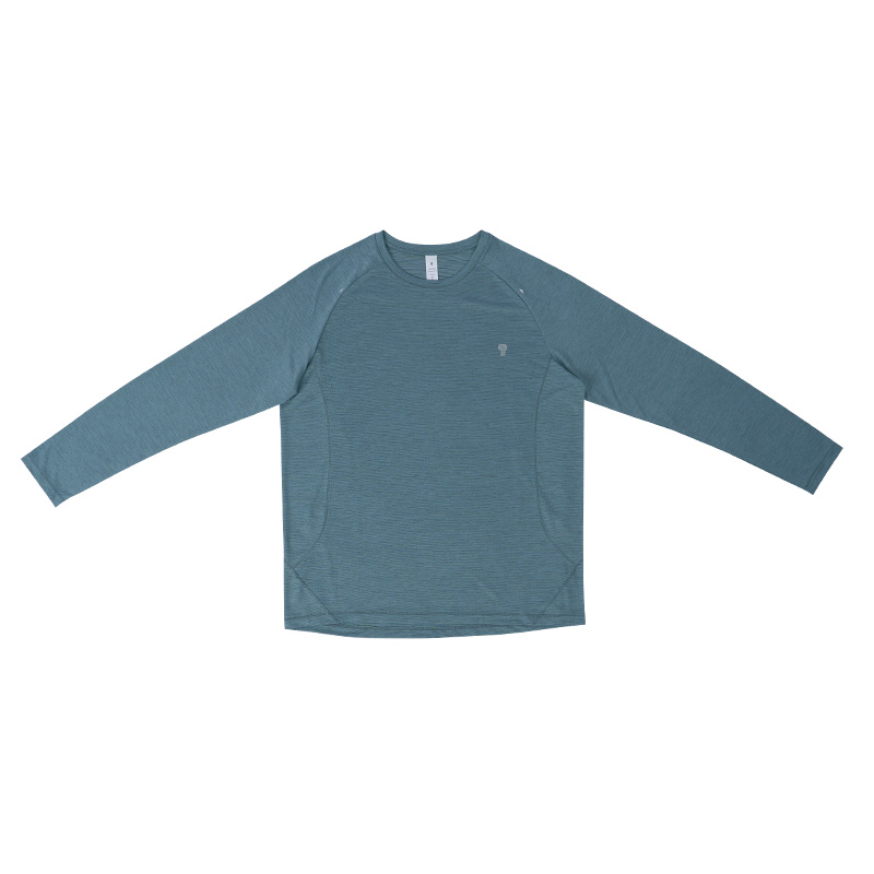 Polocom Plus Stride Heather Long Sleeve Tee in Green, front flat view