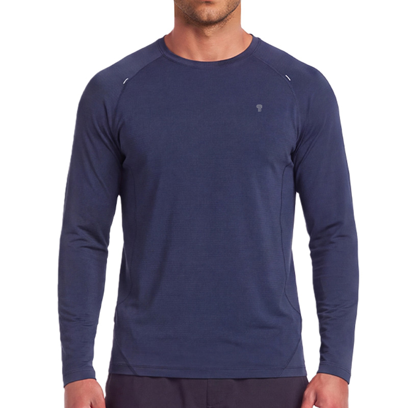 Polocom Plus Stride Heather Long Sleeve Tee in Dark Blue, front model view