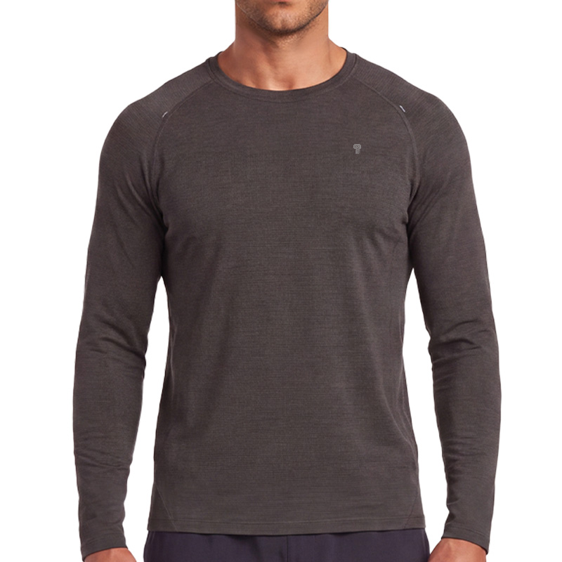 Polocom Plus Stride Heather Long Sleeve Tee in Brown, front model view