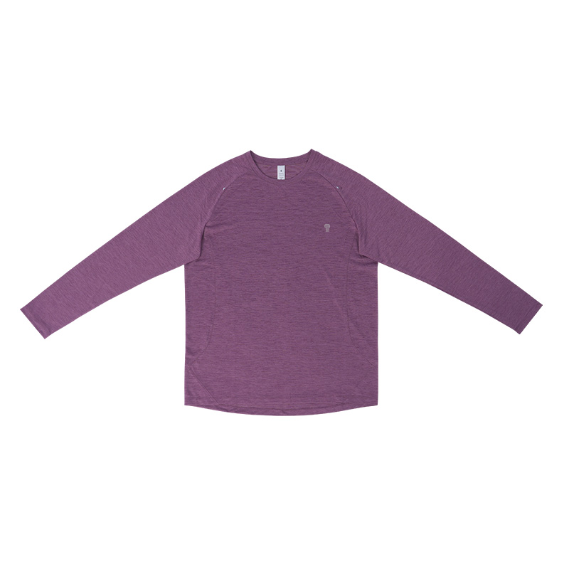 Polocom Plus Stride Heather Long Sleeve Tee in Purple, front flat view